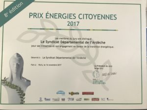 Transition énergétique : le SDE 07 reçoit le prix Energies Citoyennes